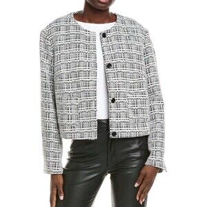Hugo Boss Jacket Size 12 Cropped Textured Woven Tweed Blazer NEW